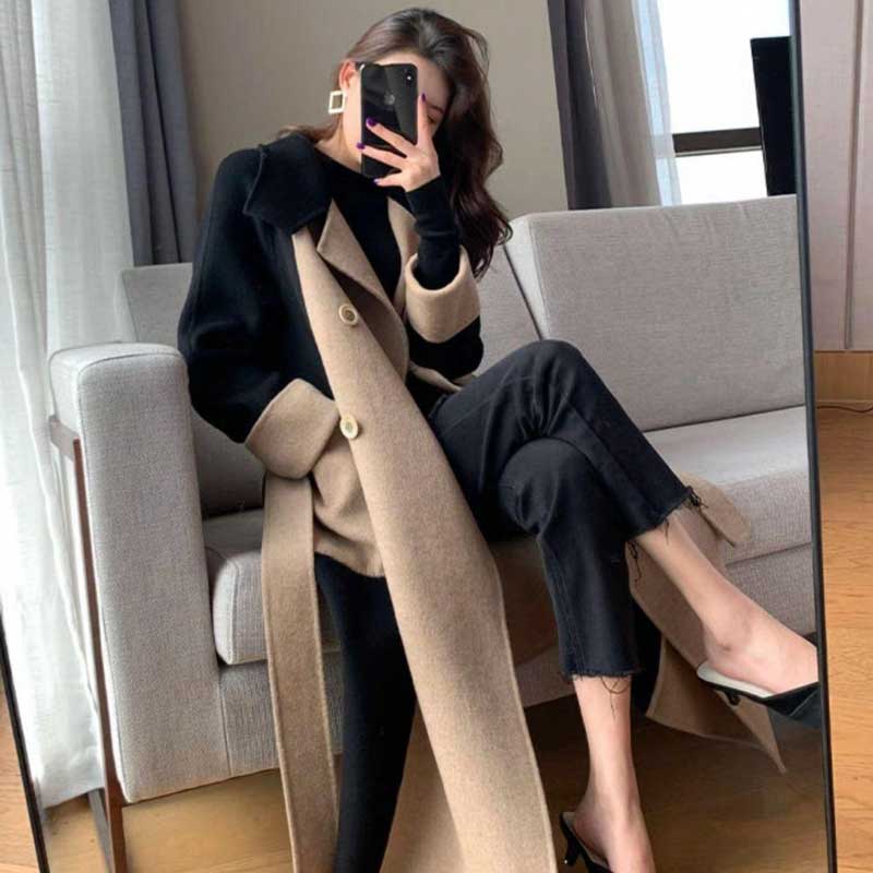 バイカラーロングコート