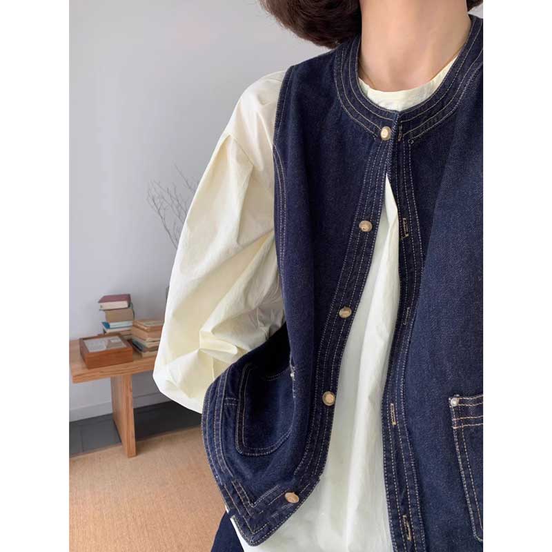 ノーカラーデニムベスト