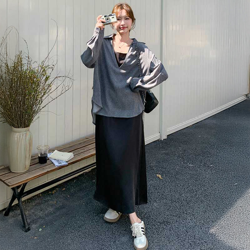 スキッパーシャツ×キャミソールワンピース