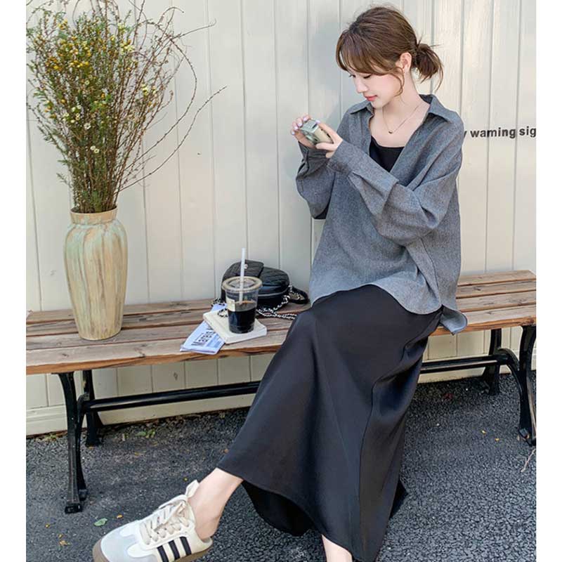 スキッパーシャツ×キャミソールワンピース