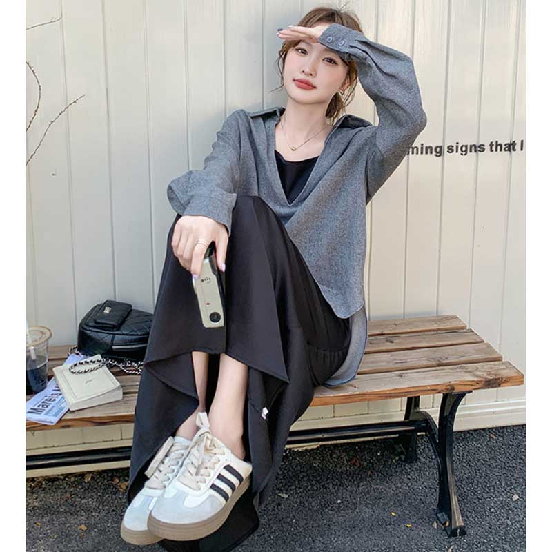 スキッパーシャツ×キャミソールワンピース