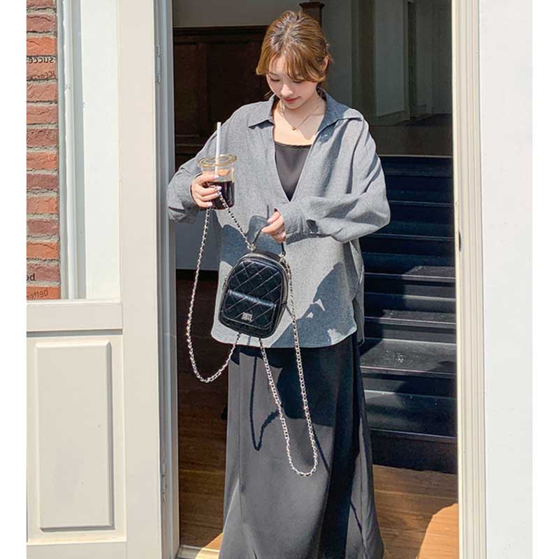 スキッパーシャツ×キャミソールワンピース