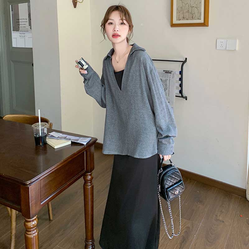 スキッパーシャツ×キャミソールワンピース