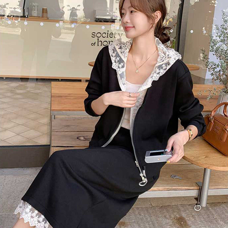 レース装飾スウェットセットアップ