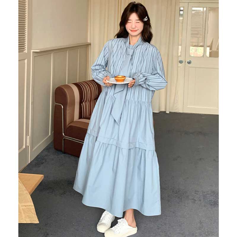 リボンタイストライプシャツワンピース