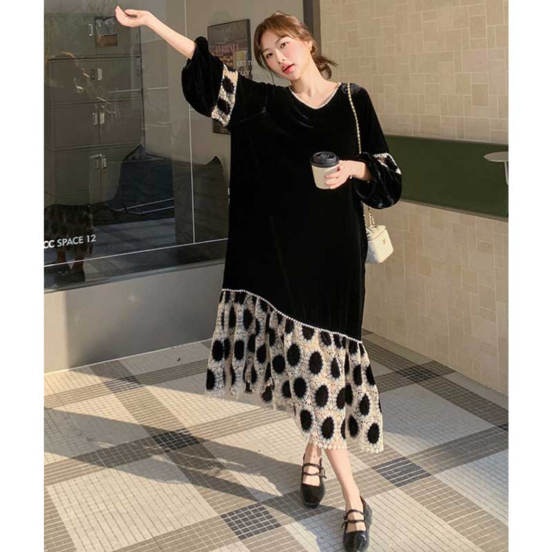 【即納】裾フレアベロアワンピース