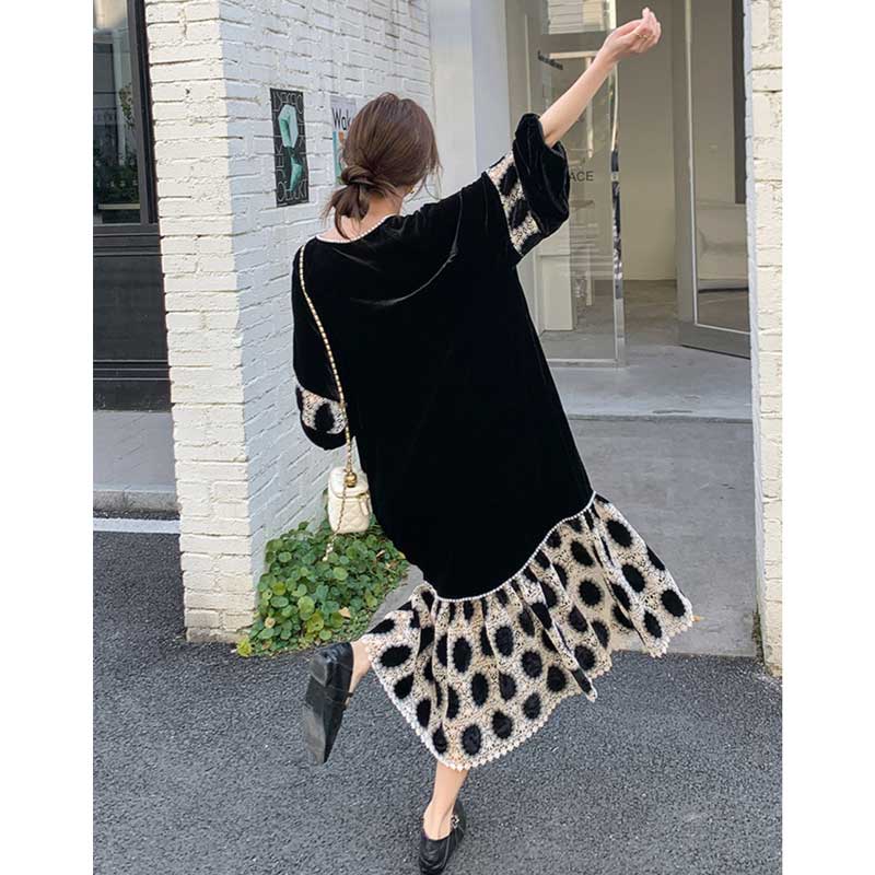 【即納】裾フレアベロアワンピース