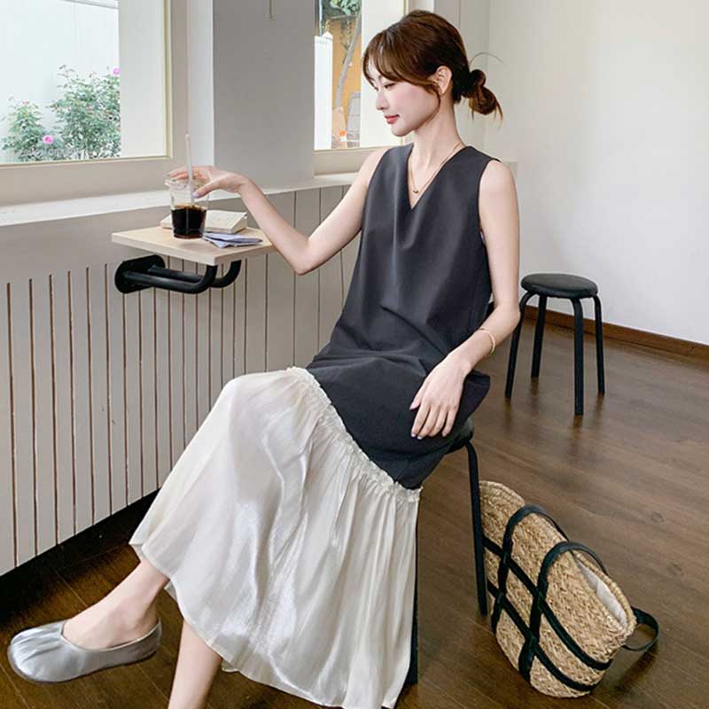 裾フレアノースリーブワンピース