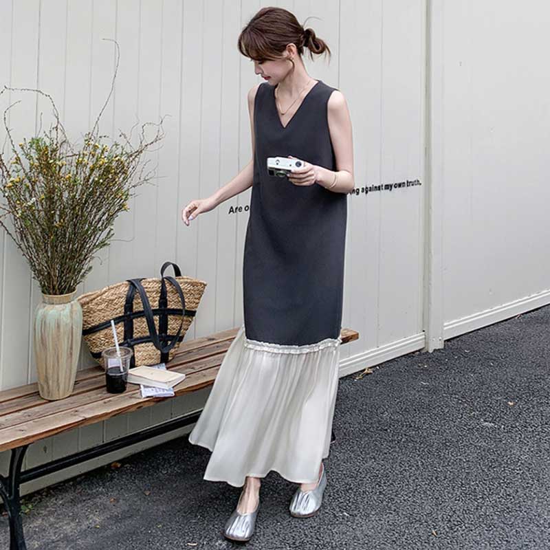 裾フレアノースリーブワンピース