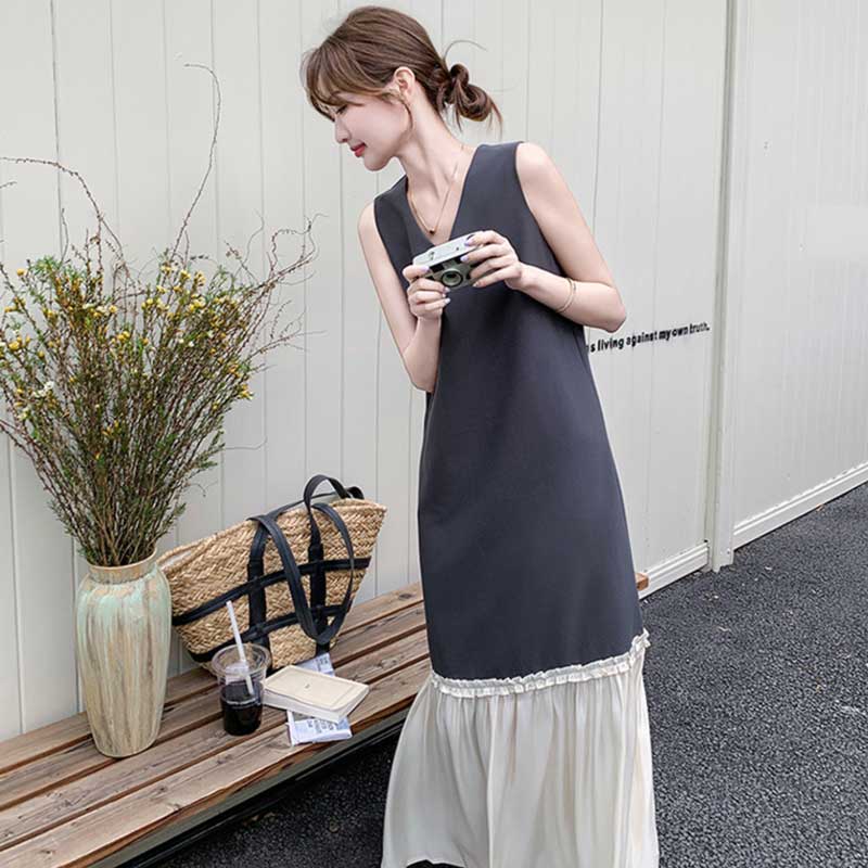 裾フレアノースリーブワンピース