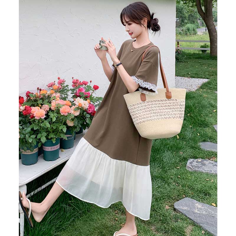 シフォンフレアドッキングワンピース(2colors)