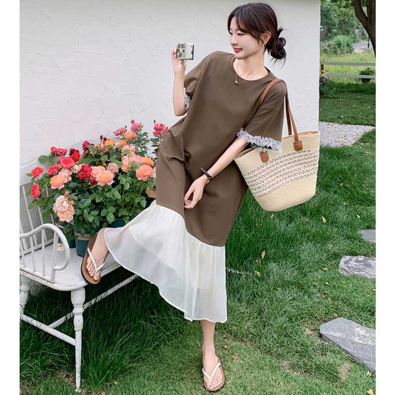 シフォンフレアドッキングワンピース(2colors)