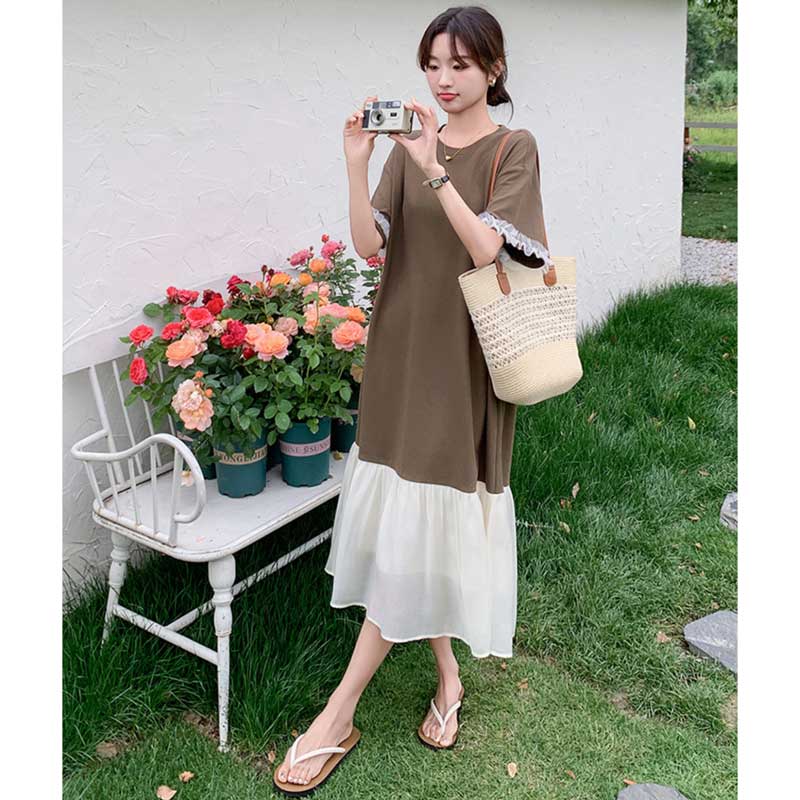 シフォンフレアドッキングワンピース(2colors)