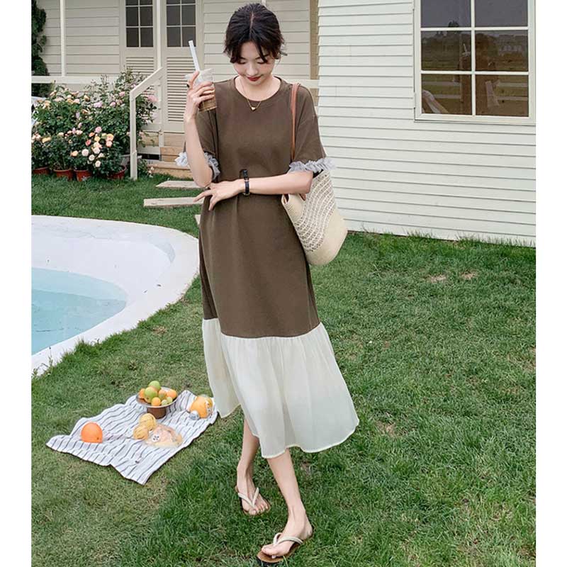 シフォンフレアドッキングワンピース(2colors)