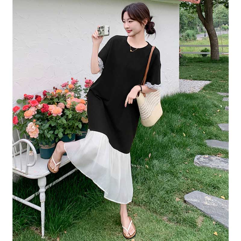 シフォンフレアドッキングワンピース(2colors)