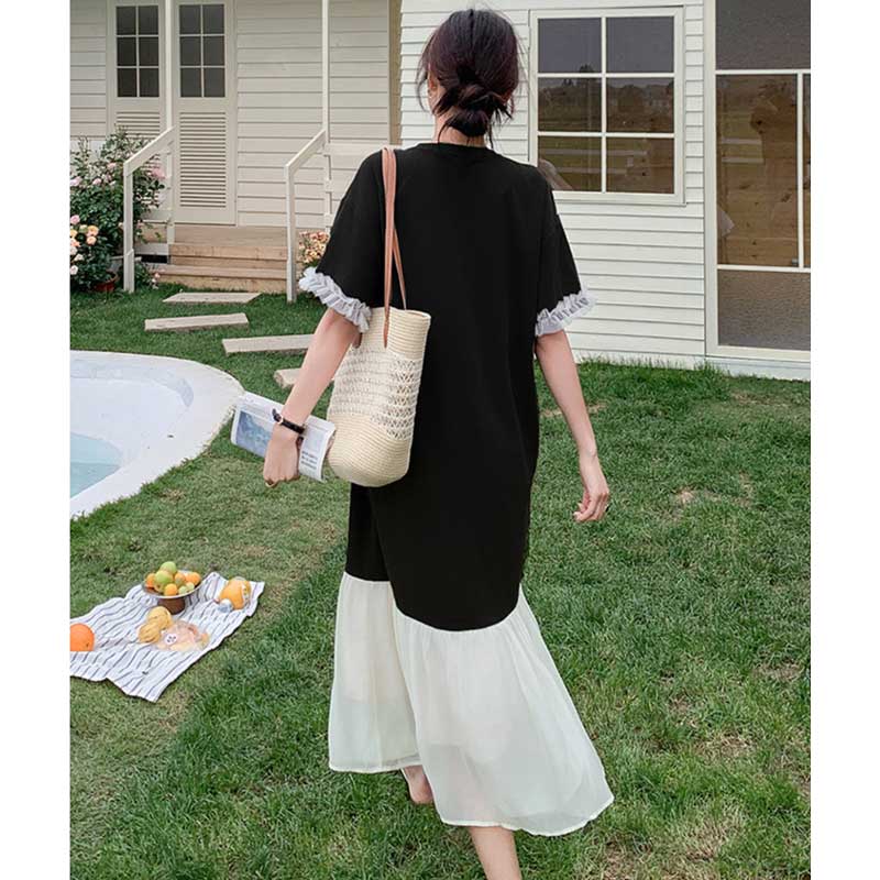 シフォンフレアドッキングワンピース(2colors)