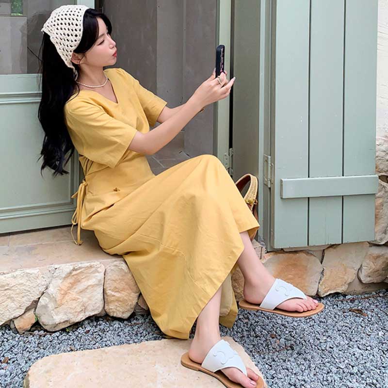 ウエストマークVネックワンピース(3colors)