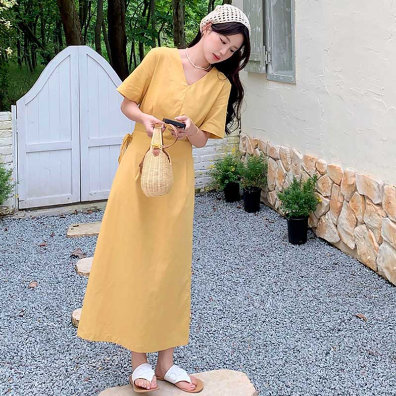 ウエストマークVネックワンピース(3colors)