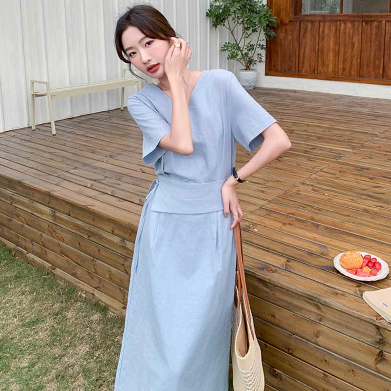 ウエストマークVネックワンピース(3colors)