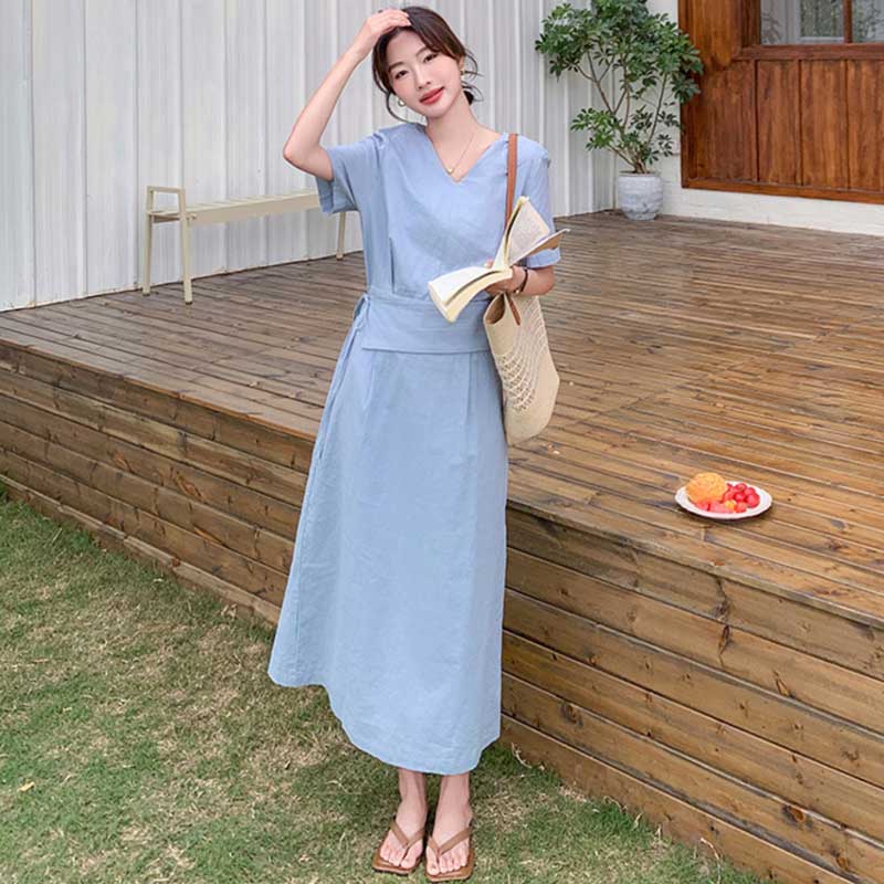 ウエストマークVネックワンピース(3colors)