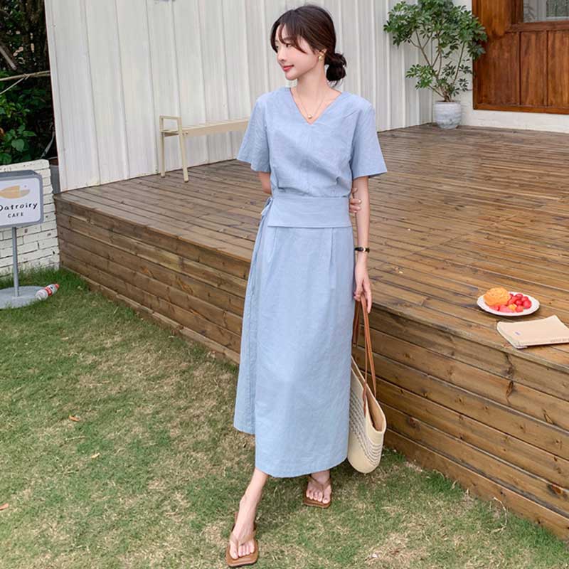 ウエストマークVネックワンピース(3colors)