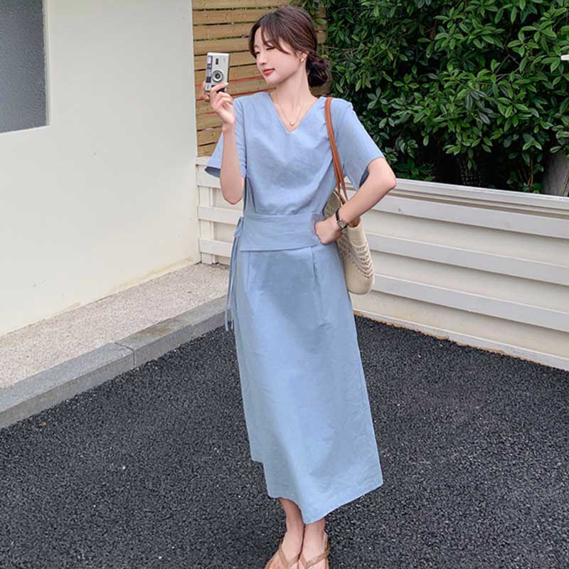 ウエストマークVネックワンピース(3colors)