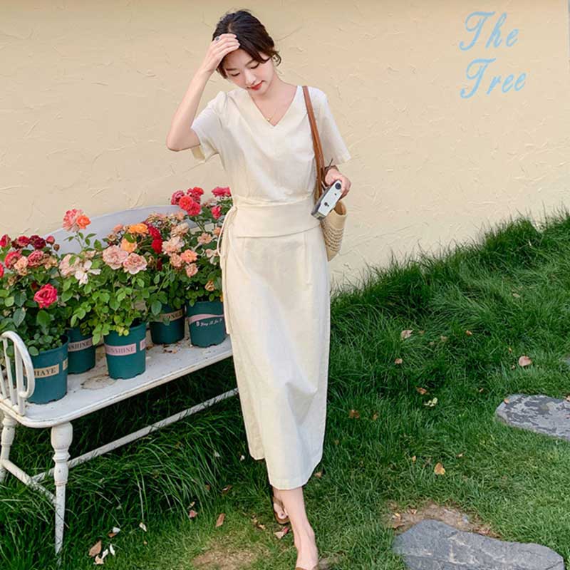 ウエストマークVネックワンピース(3colors)