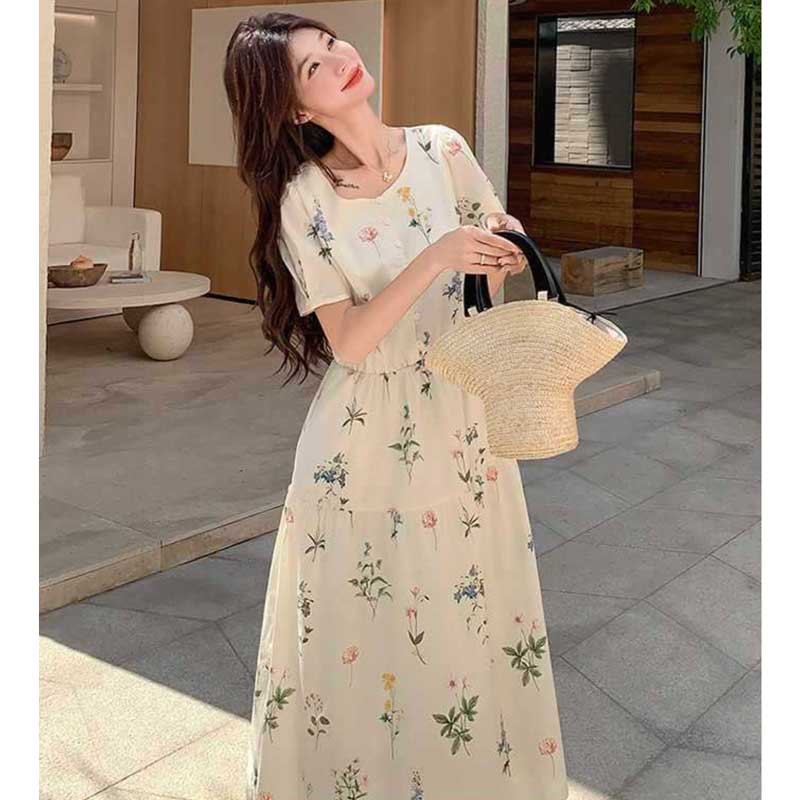 花柄ウエストギャザーワンピース