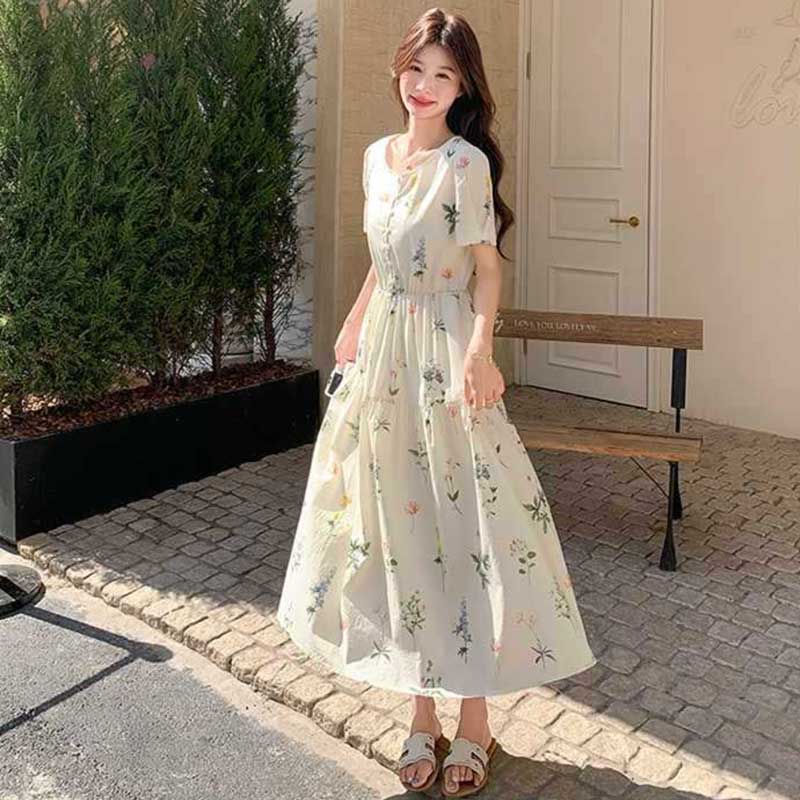 花柄ウエストギャザーワンピース