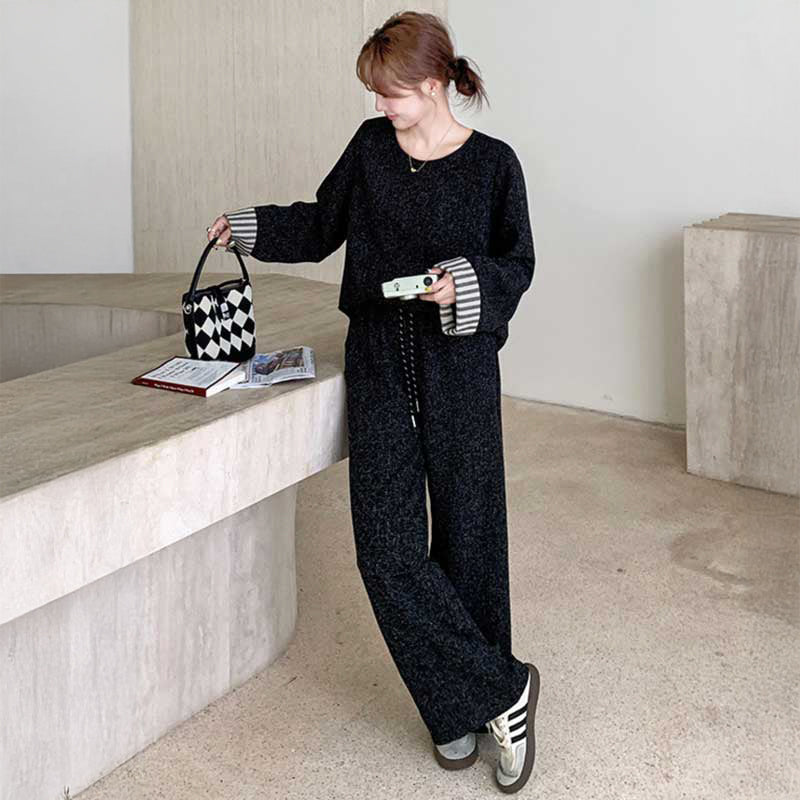 【即納】ブラックカジュアルワイドセットアップ