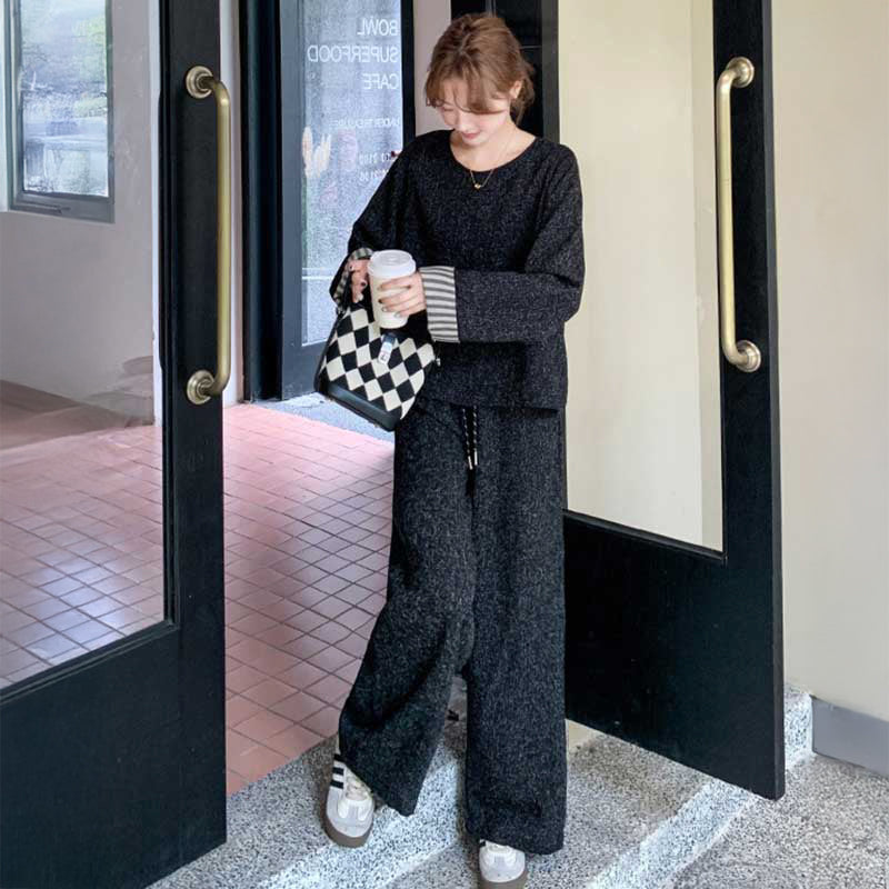 ブラックカジュアルワイドセットアップ