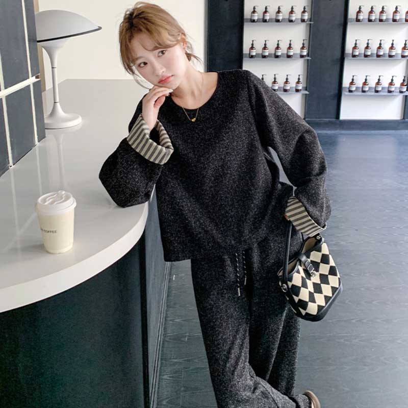 【即納】ブラックカジュアルワイドセットアップ