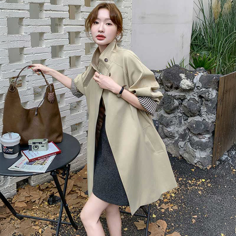 【即納】スタンドカラーミディ丈コート