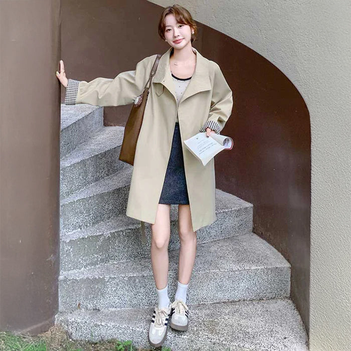 【即納】スタンドカラーミディ丈コート