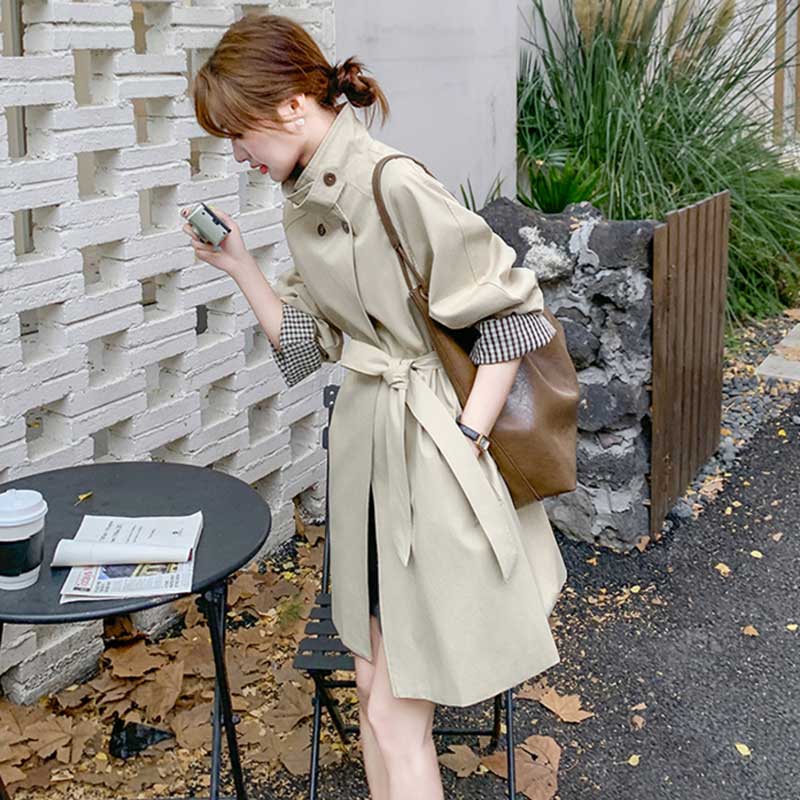 【即納】スタンドカラーミディ丈コート