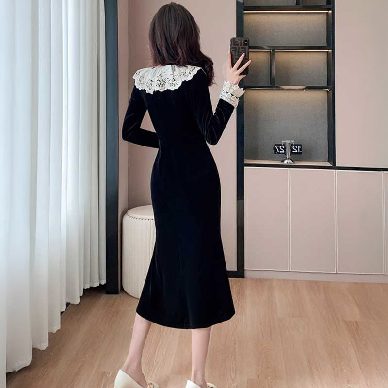 レースカラーベロアワンピース