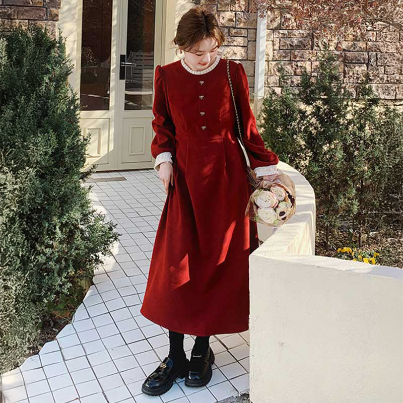 レトロラウンドネックワンピース