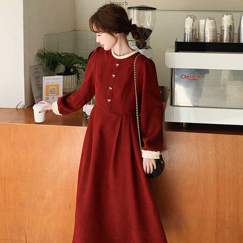 レトロラウンドネックワンピース