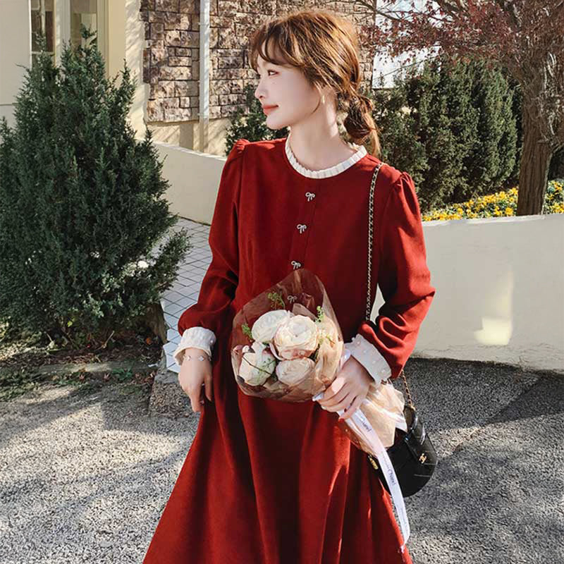 レトロラウンドネックワンピース