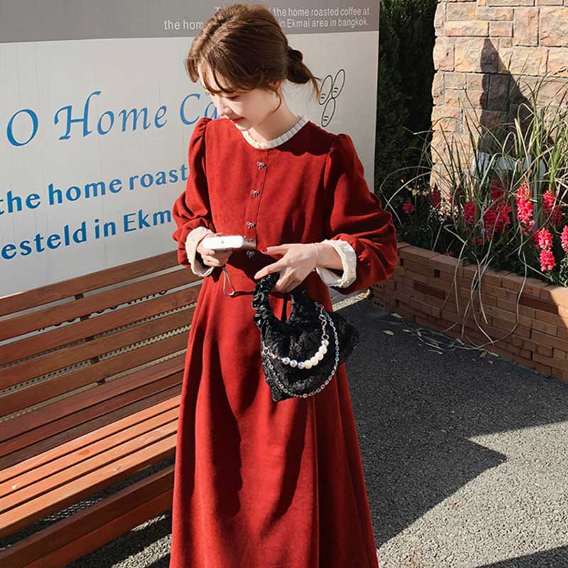 レトロラウンドネックワンピース