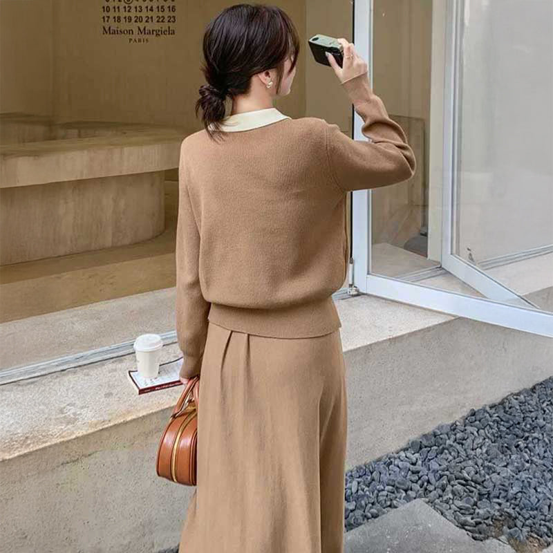 フェイクレイヤードカーディガン×フレアスカート(2colors)