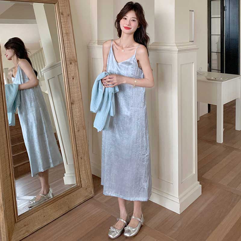 シアーニット×シャイニーキャミワンピース