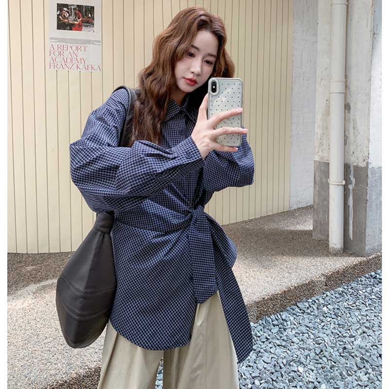 サイドリボンシャツ×ルーズワイドパンツ