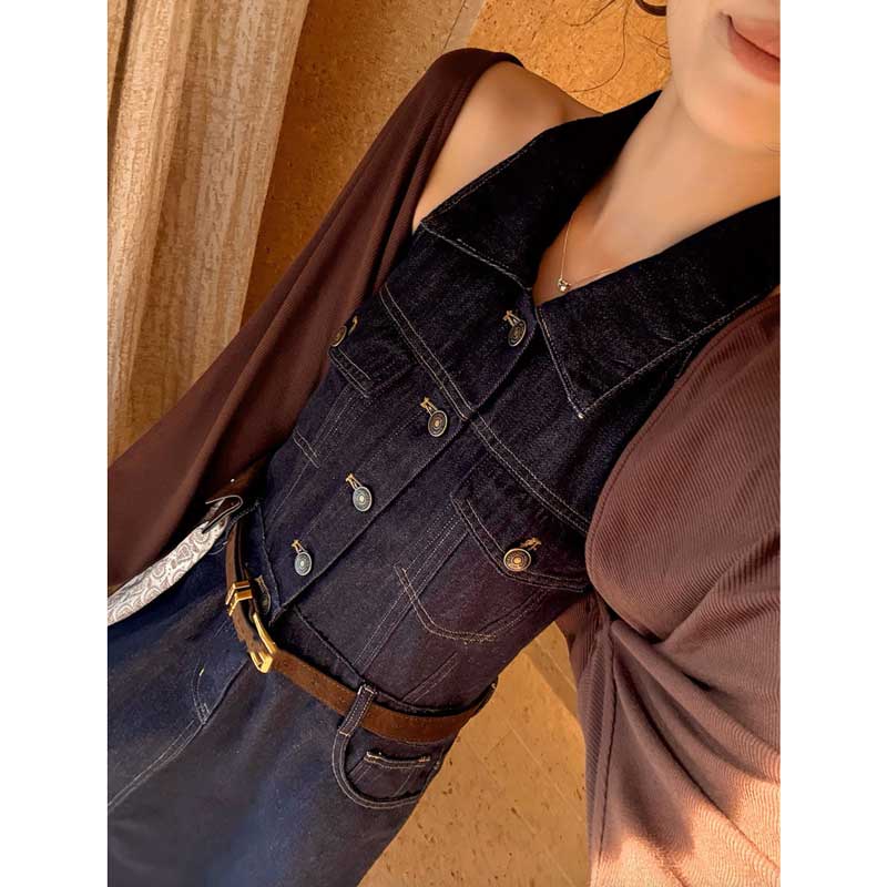 ホルターネックデニムマキシワンピース