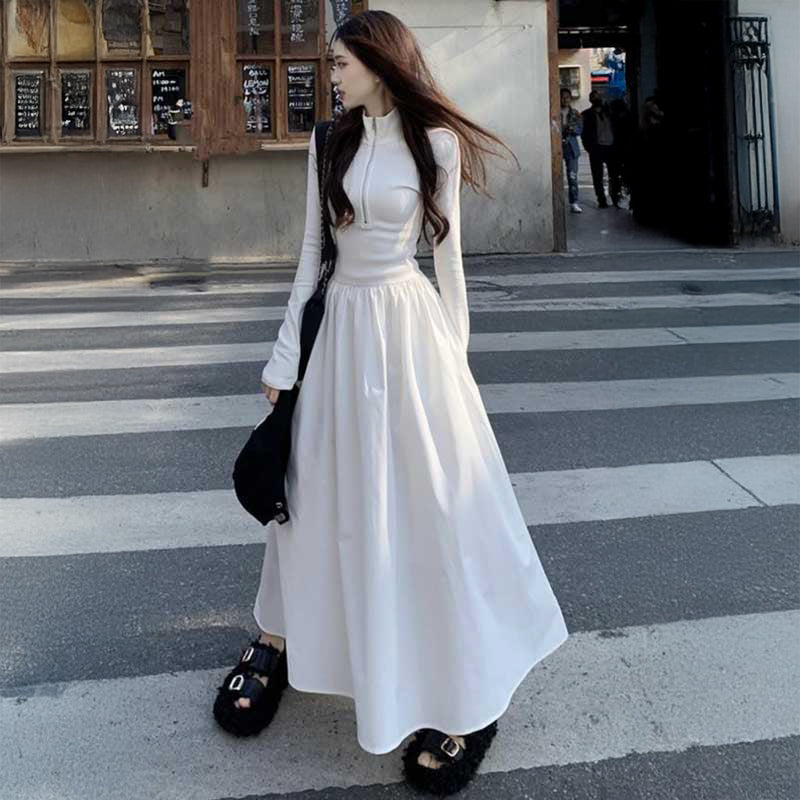 ハーフジップAラインワンピース(2colors)