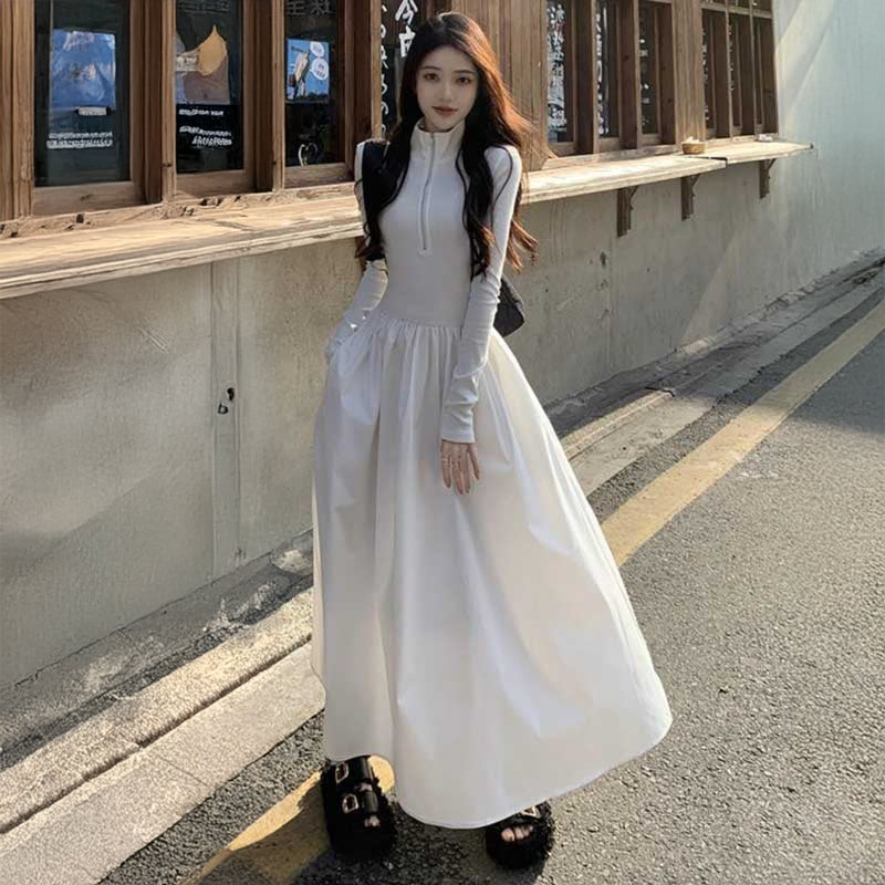 ハーフジップAラインワンピース(2colors)