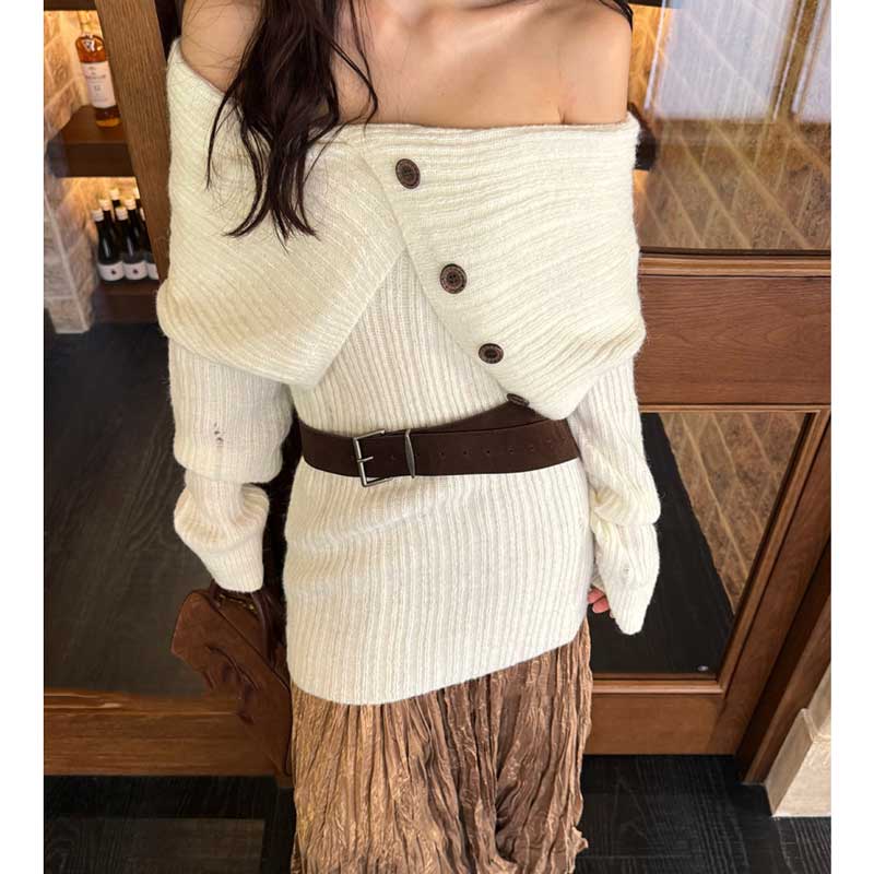 オフショルダーニットトップス(4colors)