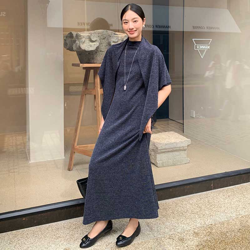 ショール付きハイネックワンピース