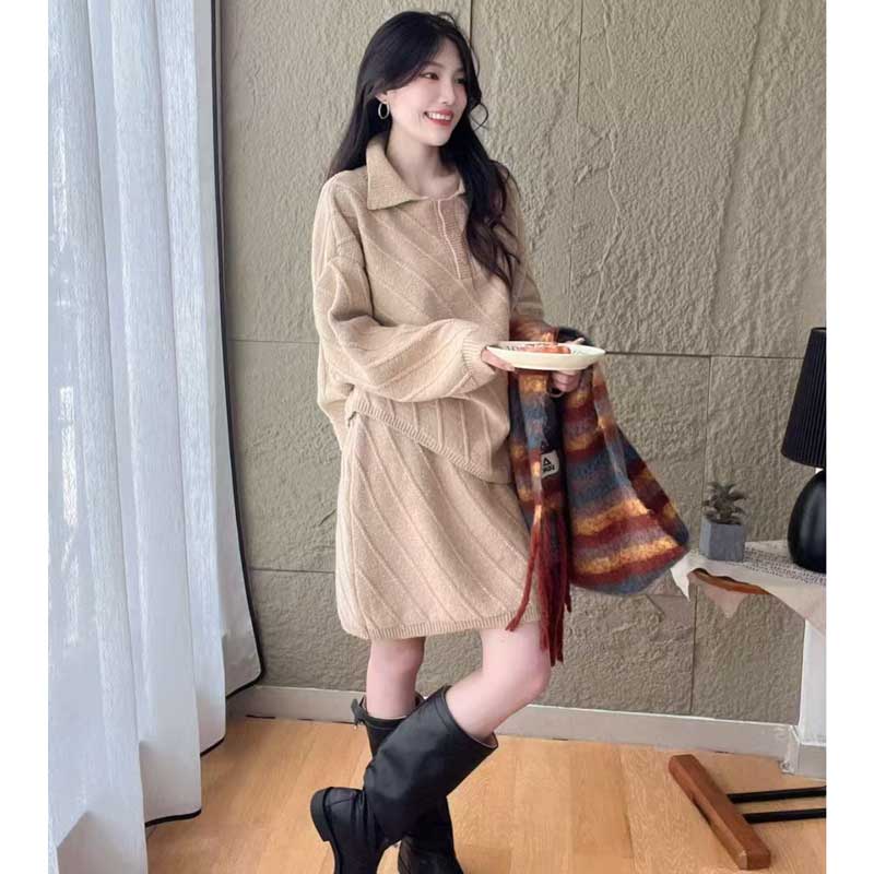 ポロカラーニットセットアップ(3colors)