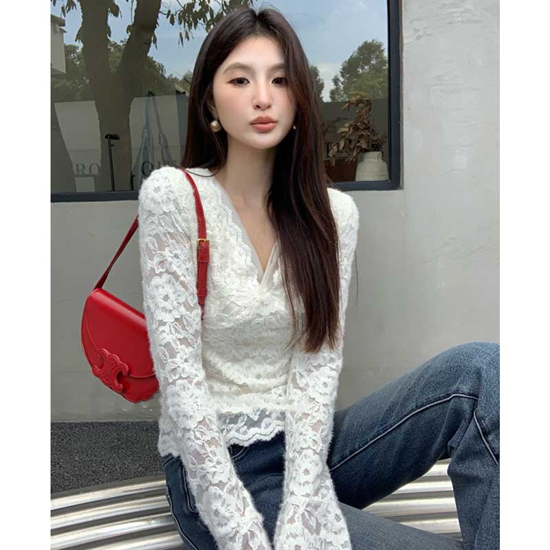 Vネックレースカットソー(2colors)